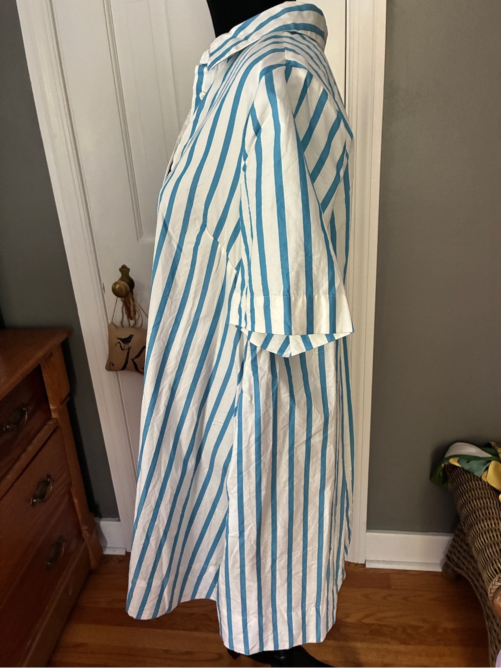 Old Navy White & Blue Vertical-Stripe Button-Down Shirt Dress - Picture 2 of 3